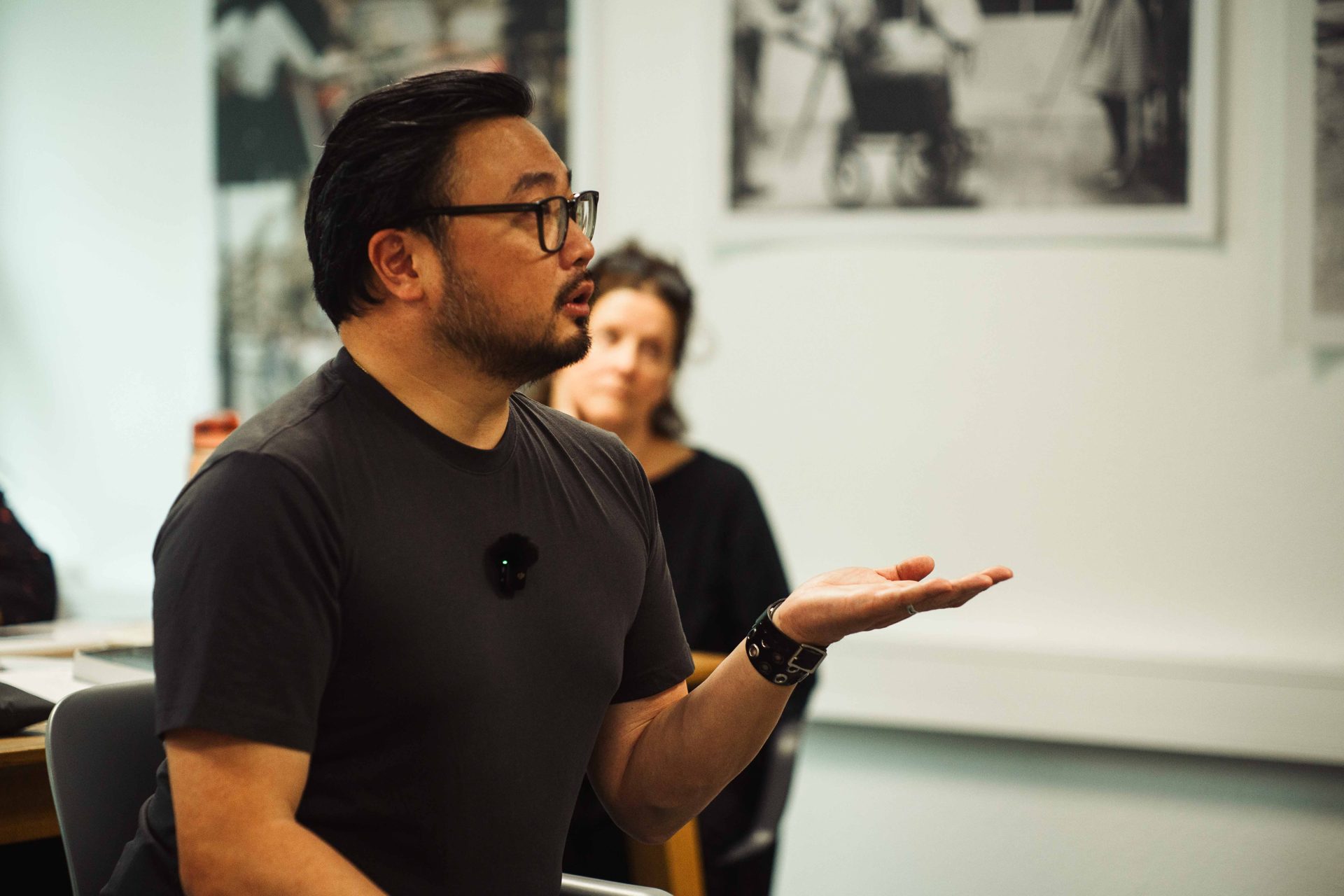 Christophe Tek explaining one of the technique's tools during a class.